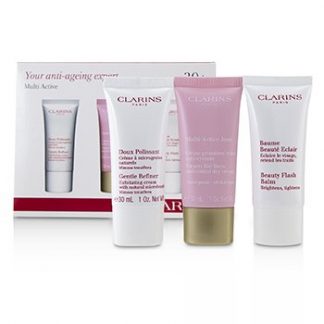 CLARINS MULTI-ACTIVE 30+ ANTI-AGEING SKINCARE SET: GENTLE REFINER 30ML + MULTI-ACTIVE DAY CREAM 30ML + BEAUTY FLASH BALM 30ML  3PCS